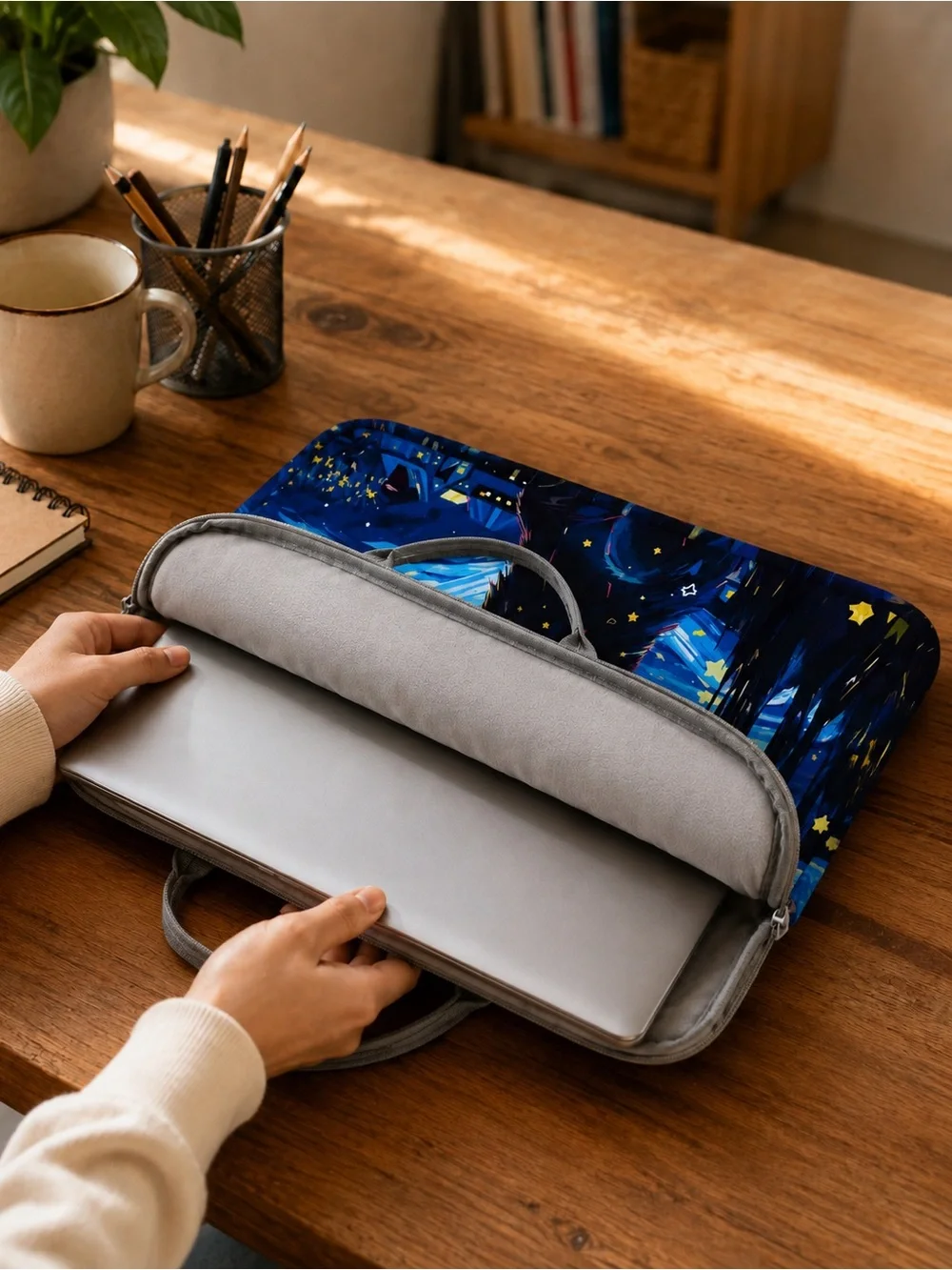 NWT Starry Night Black Cat 14” Laptop Sleeve Carrying Case Bag